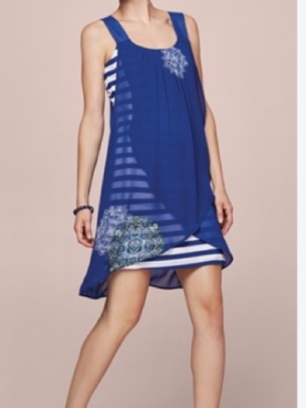 TRIBAL DRESS Sleeveless Layered BLUE Sz XL